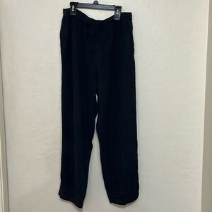 CP Shades Blue Distressed Linen Blend Pockets Casual Elastic Waist Pants